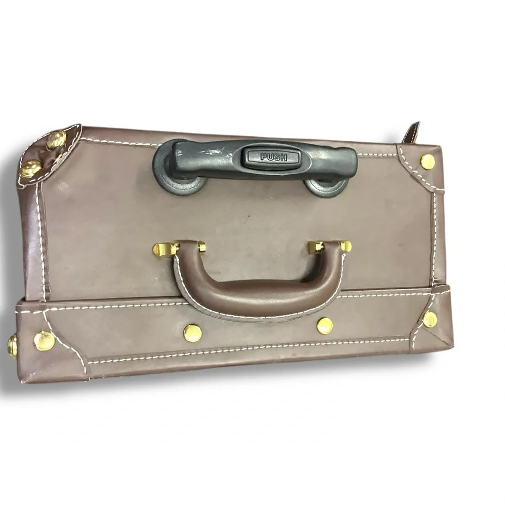 🧳 Vintage-Inspired‎ Faux Leather Trunk Suitcase w/ Wheels & Gold Hardware